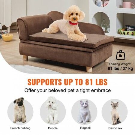 Pet Sofa, Dog Couch for Medium-Sized Dogs and Cats, 30x18x16 inch Soft Velvety Dog Sofa Bed, 37kg Loading Cat Sofa, Dark Brown