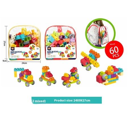 60PCS Soft Building Blocks for Toddlers With Transparent Backpack Packaging For Holiday Parties Christmas and Gifts