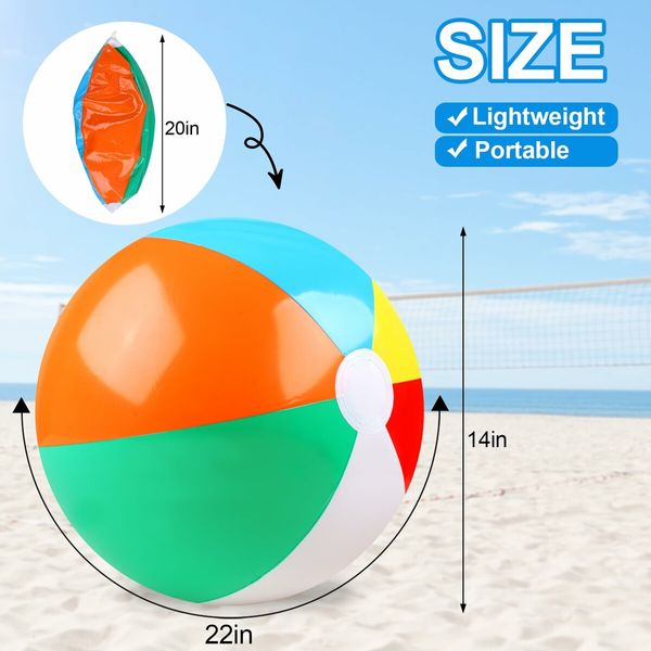 Beach Balls,Beach Balls for Kids,Rainbow Color Pool Toys Pool Balls for Swimming Pool,Beach Toys Inflatable Ball for Summer Parties and Water Games (20 Inch 2 Pack)