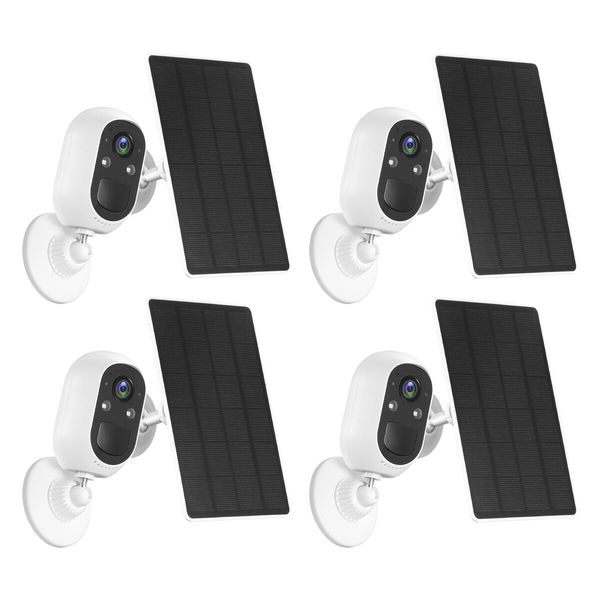 WiFi Security Camerax4 Home Wireless CCTV Outdoor Surveillance System 4MP HD PIR Two Way Audio with Solar Powered Batteries