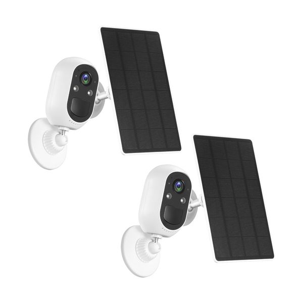 WiFi Security Camerax2 Home Wireless CCTV Outdoor Surveillance System 4MP HD PIR Two Way Audio with Solar Powered Batteries