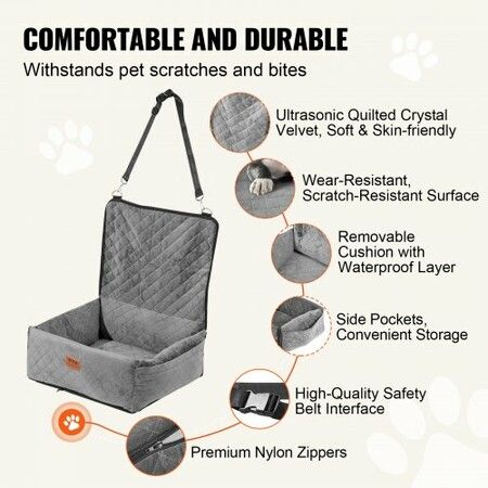 Dog Booster Car Seat Pet Car Seat for Small Medium Dog up to 18.1 kg Gray