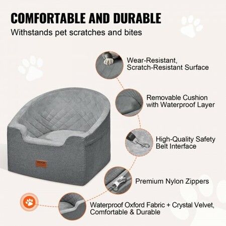 Dog Booster Car Seat Pet Car Seat for Small Medium Dog up to 24.9 kg Gray