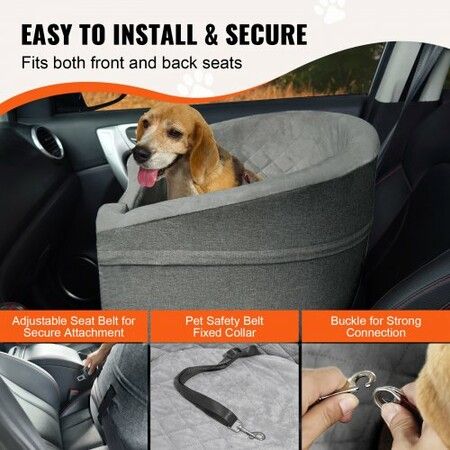 Dog Booster Car Seat Pet Car Seat for Small Medium Dog up to 24.9 kg Gray