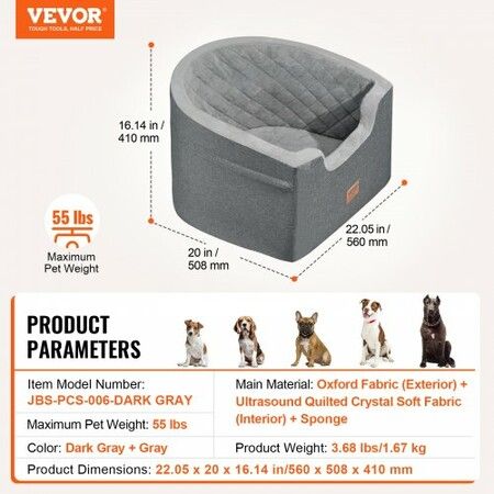 Dog Booster Car Seat Pet Car Seat for Small Medium Dog up to 24.9 kg Gray