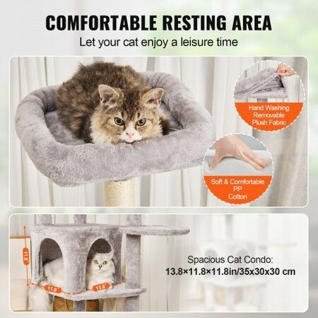 Cat Tree 154 cm Cat Tower with Cat Condo Sisal Scratching Post Light Grey