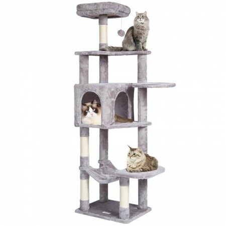 Cat Tree 154 cm Cat Tower with Cat Condo Sisal Scratching Post Light Grey