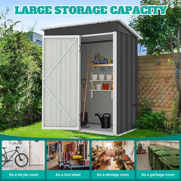 Garden Storage Shed Outdoor Backyard Tool Garage Bike Lockable Utility House Pet Dog Cat Shelter Galvanised Steel Plastic Tilted Roof 160x95x180cm