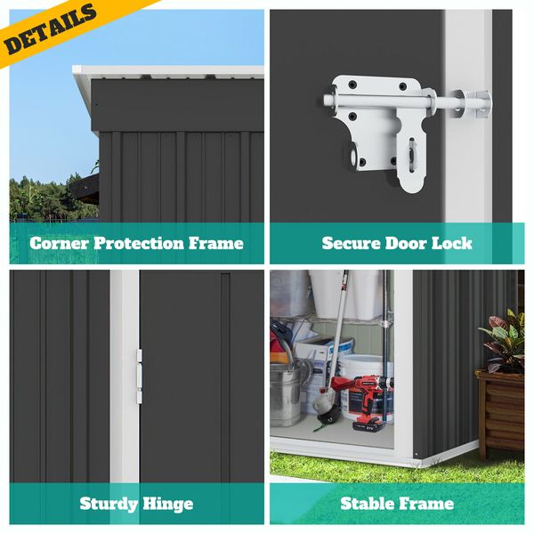 Garden Storage Shed Outdoor Backyard Tool Garage Bike Lockable Utility House Pet Dog Cat Shelter Galvanised Steel Plastic Tilted Roof 160x95x180cm