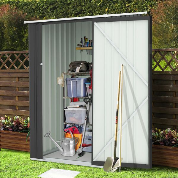 Garden Storage Shed Backyard Outdoor Tool Lockable Bike Garage Utility House Pet Dog Cat Shelter Plastic Galvanised Steel Tilted Roof 99x104x160cm