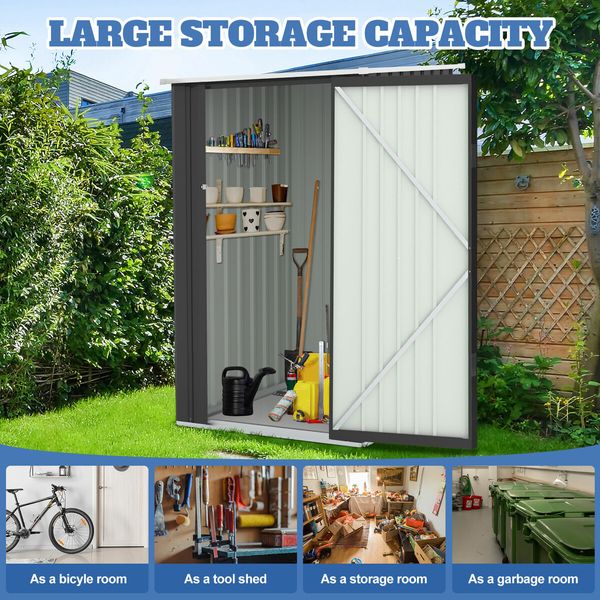 Garden Storage Shed Backyard Outdoor Tool Lockable Bike Garage Utility House Pet Dog Cat Shelter Plastic Galvanised Steel Tilted Roof 99x104x160cm