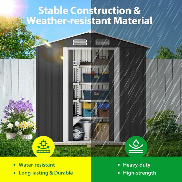 Garden Storage Shed Outdoor Backyard Tool Garage Bike Utility Lockable House Dog Pet Cat Exterior Shelter Home Tilted Roof Galvanised Metal Plastic