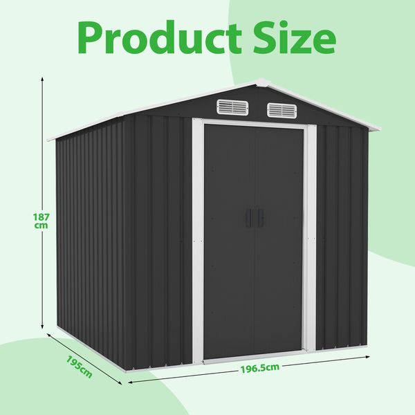 Garden Storage Shed Outdoor Backyard Tool Garage Bike Utility Lockable House Dog Pet Cat Exterior Shelter Home Tilted Roof Galvanised Metal Plastic