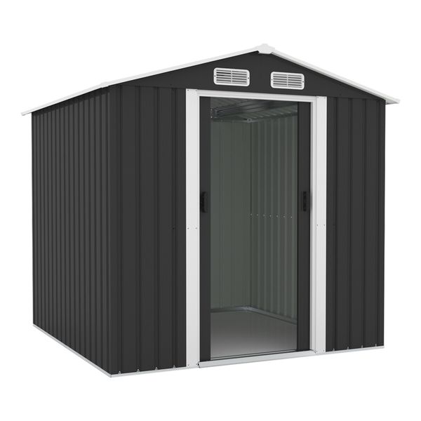 Garden Storage Shed Outdoor Backyard Tool Garage Bike Utility Lockable House Dog Pet Cat Exterior Shelter Home Tilted Roof Galvanised Metal Plastic