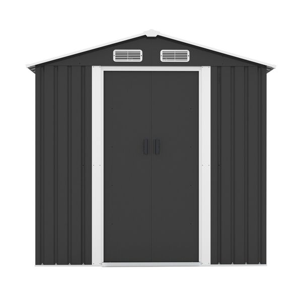 Garden Storage Shed Outdoor Backyard Tool Garage Bike Utility Lockable House Dog Pet Cat Exterior Shelter Home Tilted Roof Galvanised Metal Plastic