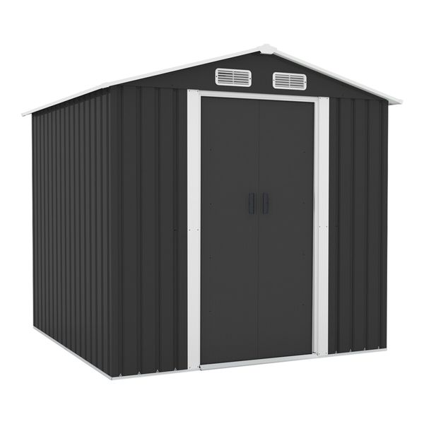 Garden Storage Shed Outdoor Backyard Tool Garage Bike Utility Lockable House Dog Pet Cat Exterior Shelter Home Tilted Roof Galvanised Metal Plastic