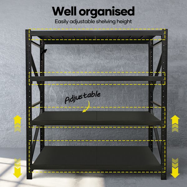 Luxsuite Metal Shelving Warehouse Garage Rack Storage Unit Heavy Duty Steel Pallet Racking Adjustable 4 Shelf Organiser 200x60x180cm