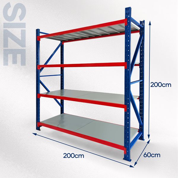 Luxsuite Shelving Garage Warehouse Rack Pallet Racking Storage Shelves 2x2m Adjustable 4 Tier Unit Metal Shelf Organiser for Home Office Kitchen