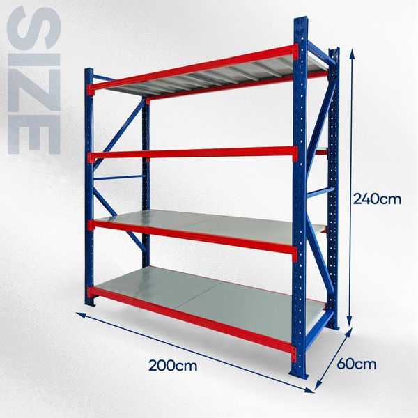 Luxsuite Garage Shelving Warehouse Rack Pallet Racking Storage Shelves Adjustable 4 Tier Unit Metal Shelf Organiser 2x2.4m for Home Office