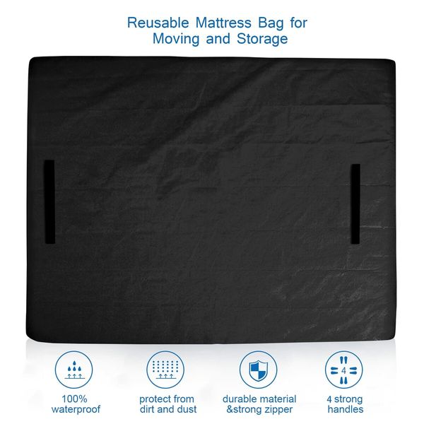 Mattress Bags for Moving and Storage,Waterproof Mattress Cover for Moving with Heavy Duty Handles,Moving Supplies Moving Bags,Full Size,Black