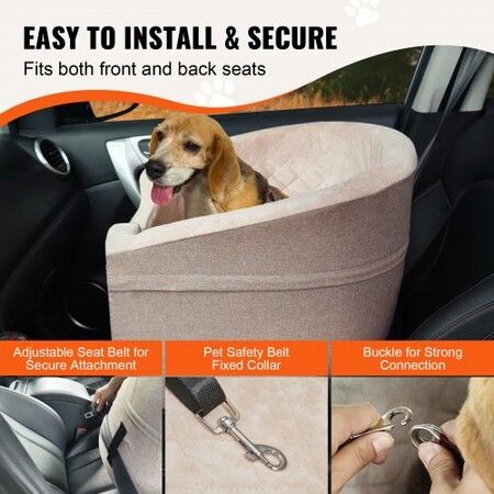 Dog Booster Car Seat Pet Car Seat for Small Medium Dog up to 24.9 kg Brown