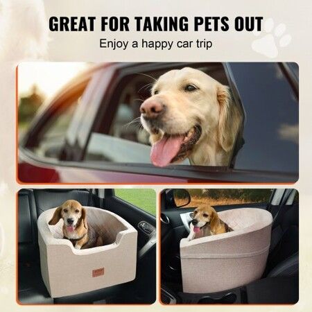 Dog Booster Car Seat Pet Car Seat for Small Medium Dog up to 24.9 kg Brown