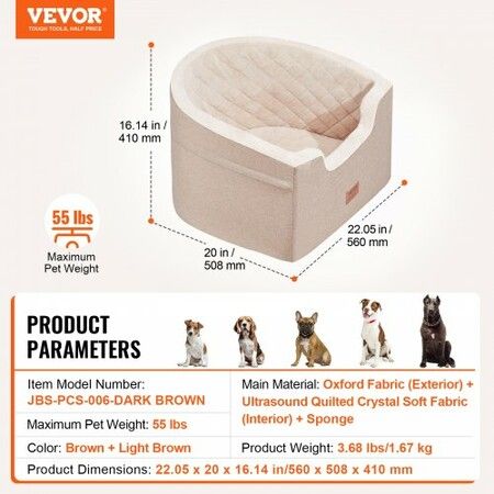 Dog Booster Car Seat Pet Car Seat for Small Medium Dog up to 24.9 kg Brown