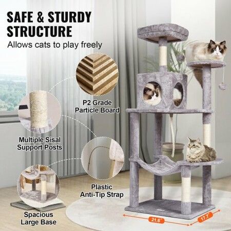 Cat Tree 143 cm Cat Tower with Cat Condo Sisal Scratching Post Light Grey