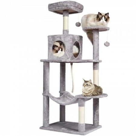 Cat Tree 143 cm Cat Tower with Cat Condo Sisal Scratching Post Light Grey