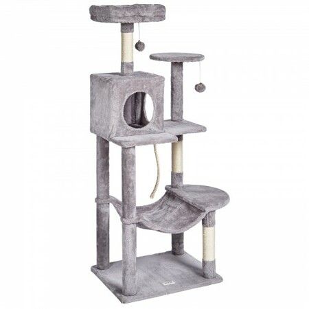 Cat Tree 143 cm Cat Tower with Cat Condo Sisal Scratching Post Light Grey