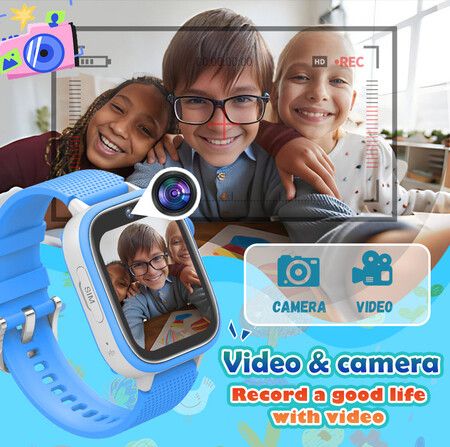 4G Smart Watch Kids LBS GPS Location WIFI  Video Call SOS Child Smartwatch HD Camera Monitor Tracker Photo Viewing Phone Watch ColBLUE