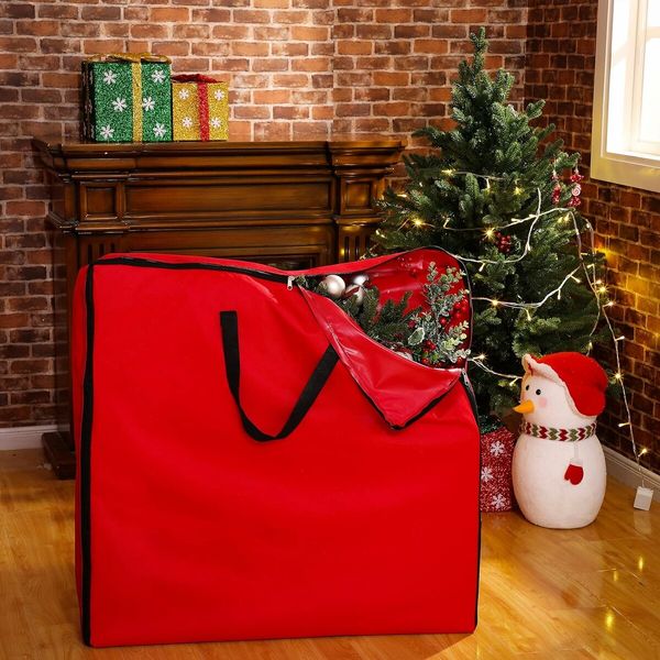 Christmas Tree Bag with Handles and Zippers for Pop Up Christmas Tree Decorations (Red, 76*76*11cm)