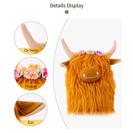 Highland Cow Gnomes with Flowers, Brown Scottish Tomte Doll Decor, Farmhouse Nordic Dwarf Home Decoration,Yellow