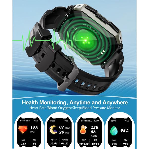 Smart Watches IP68 Waterproof,Answer/Make Calls,80 Days Extra-Long Battery Outdoor Tactical Smart Fitness Watch (Green)