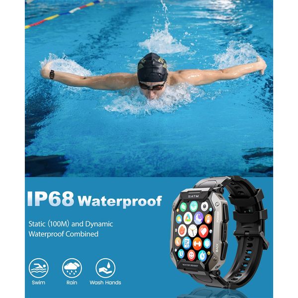 Smart Watches IP68 Waterproof,Answer/Make Calls,80 Days Extra-Long Battery Outdoor Tactical Smart Fitness Watch (Green)