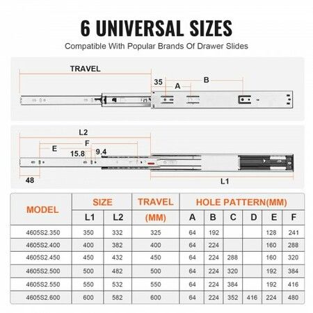 6 Pairs of 355.6mm Drawer Slides Side Mount Rails, Heavy Duty Full Extension Steel Track, Soft-Close Noiseless Guide Glides Cabinet Kitchen Runners with Ball Bearing, 100 Lbs Load Capacity