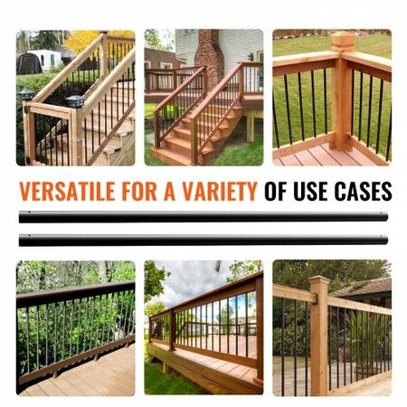 Staircase Metal Balusters, 3/4'' Round x 32'' Long Aluminum Decorative Banister Spindles, 101 Pack Deck Baluster with Screws, Classic Hollow Deck Railing Satin Black Powder Coated for Porch