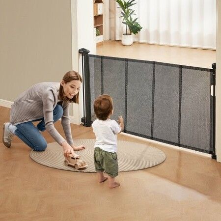 Retractable Baby Gate, 34.2" Tall Mesh Baby Gate, Extends up to 60" Wide Retractable Gate for Kids or Pets, Retractable Dog Gates for Indoor Stairs, Doorways, Hallways, Playrooms, Black