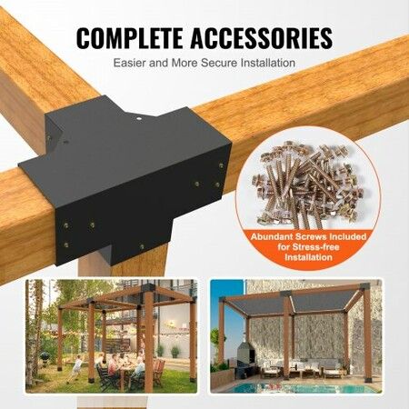 Pergola Bracket Kit 152x152mm, 2pcs 4-Way Heavy Duty Corner Bracket Woodworks DIY Post Base Kit, Easy Installation Wooden Beams for Gazebos, Patio Pergolas, Log Cabin Outdoor Pergola Hardware