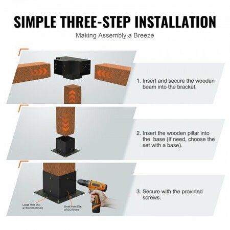 Pergola Bracket Kit 152x152mm, 2pcs 4-Way Heavy Duty Corner Bracket Woodworks DIY Post Base Kit, Easy Installation Wooden Beams for Gazebos, Patio Pergolas, Log Cabin Outdoor Pergola Hardware