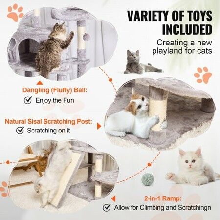 Cat Tree 174 cm Cat Tower for Indoor Cats with Cat Condos Scratching Post