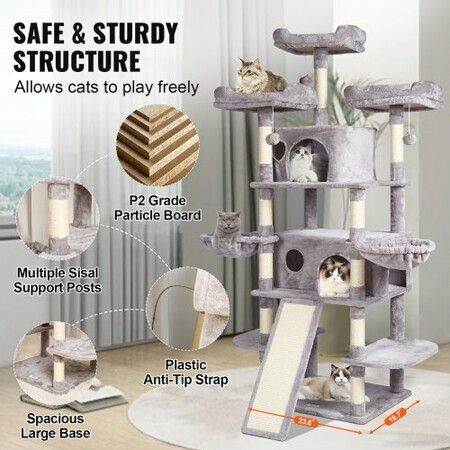 Cat Tree 174 cm Cat Tower for Indoor Cats with Cat Condos Scratching Post