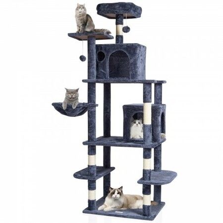 Cat Tree 174 cm Cat Tower with Cat Condos Sisal Scratching Post Dark Grey