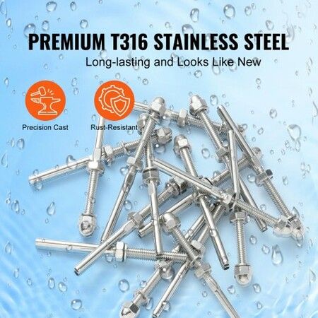 61 Pack Cable Railing Swage Threaded Stud Tension End Fitting Terminal for 3.2mm Deck Cable Railing, T316 Stainless Steel, Cable Railing Tensioner 3.2mm for Wood/Metal Post, Silver