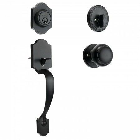 Front Door Handle and Deadbolt Set, Matte Black Front Door Lock Set with Interior Knob, Single Cylinder Handleset Adjustable Hole Spacing, for Right and Left Handed Entrance and Front Door