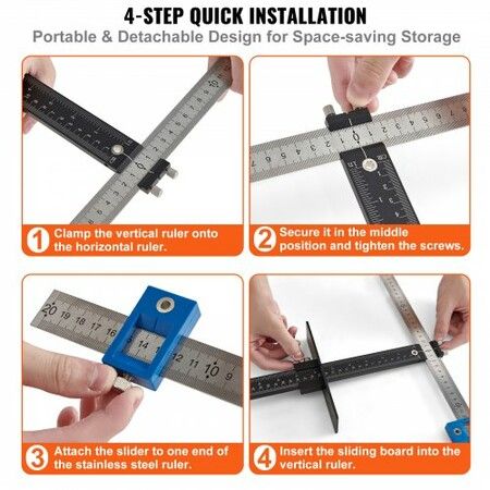 Cabinet Hardware Jig, Aluminum Alloy and Stainless Steel Cabinet Handle Jig with Center Punch, Adjustable Cabinet Hardware Template for Installation of Door Drawer Front Knobs Handles and Pulls