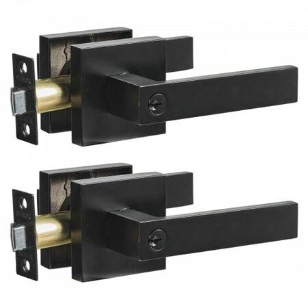 Entry Lever Door Handle 2PCS Black Entry Knob Lock and Key Locking Lever