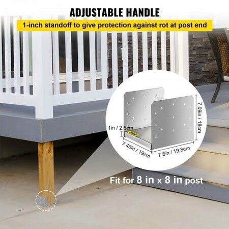 Standoff Post Base 203x203mm Adjustable Post Base Post Mender Offers Moisture Protection Adjustable Post Anchor with Fiber Drawing Surface and Full Set of Accessories for Rough Size Lumber