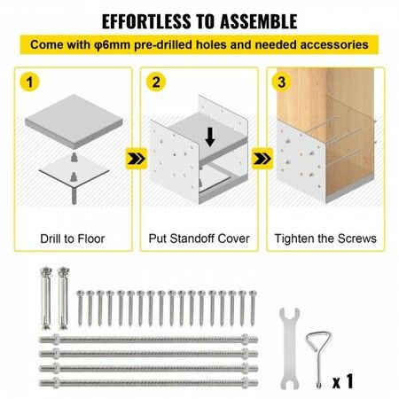 Standoff Post Base 203x203mm Adjustable Post Base Post Mender Offers Moisture Protection Adjustable Post Anchor with Fiber Drawing Surface and Full Set of Accessories for Rough Size Lumber