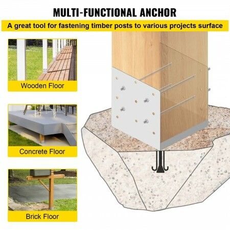 Standoff Post Base 203x203mm Adjustable Post Base Post Mender Offers Moisture Protection Adjustable Post Anchor with Fiber Drawing Surface and Full Set of Accessories for Rough Size Lumber